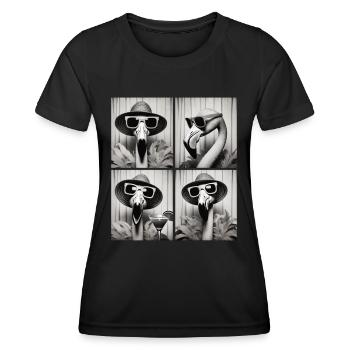 Photo Booth Flamingo – Vintage Fun en quatre poses - T-shirt sport Femme - noir - Devant - AI Model Female 172 light (172cm)