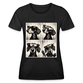 Retro photo strip with dachshund and sunglasses - Women's Functional T-Shirt - black - Front - AI Model Female 172 light (172cm)