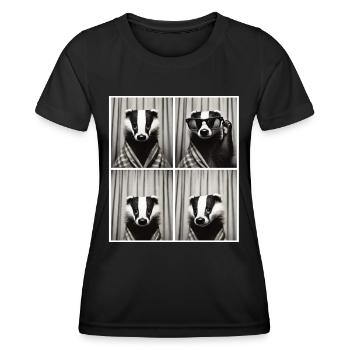 Vintage Photo Strip: Badger with Sunglasses - Women's Functional T-Shirt - black - Front - AI Model Female 172 light (172cm)
