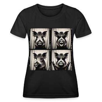 Sanglier avec lunettes de soleil – style rocker - T-shirt sport Femme - noir - Devant - AI Model Female 172 light (172cm)