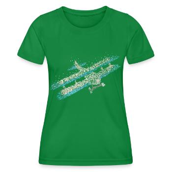 Doppeldecker Flugzeug Flieger Modellflug - Frauen Funktions-T-Shirt - Kelly Green - Vorne - AI Model Female 172 dark (172cm)