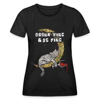 Wein Vino Weintrinker Katzenbesitzer Katze Katzen - Frauen Funktions-T-Shirt - Schwarz - Vorne - AI Model Female 172 light (172cm)