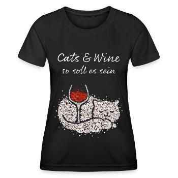 Wein Vino Weinliebhaber Katzenbesitzer Katzen - Frauen Funktions-T-Shirt - Schwarz - Vorne - AI Model Female 172 light (172cm)