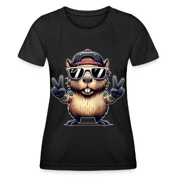 Capybara Peacezeichen - Frauen Funktions-T-Shirt - Schwarz - Vorne - AI Model Female 172 light (172cm)