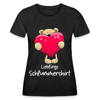 Lieblings Schlafshirt Teddybär mit Herz und Spruch - Frauen Funktions-T-Shirt - Schwarz - Vorne - AI Model Female 172 light (172cm)