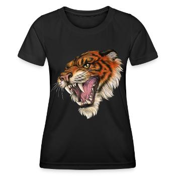 Brüllend Tiger Wildkatze Geschenk Freiheit Natur - Frauen Funktions-T-Shirt - Schwarz - Vorne - AI Model Female 172 light (172cm)
