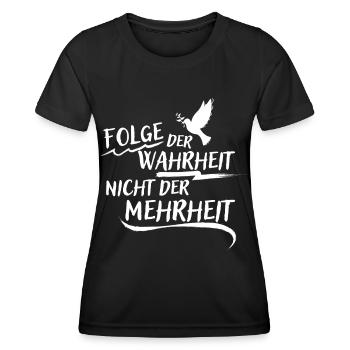 Folge der Wahrheit nicht der Mehrheit | Frieden - Frauen Funktions-T-Shirt - Schwarz - Vorne - AI Model Female 172 light (172cm)
