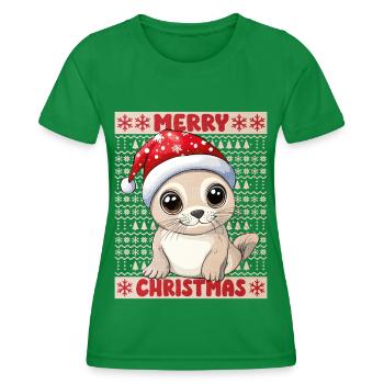 Robbe Seerobbe Ugly Christmas Weihnachten Xmas Süß - Frauen Funktions-T-Shirt - Kelly Green - Vorne - AI Model Female 172 dark (172cm)