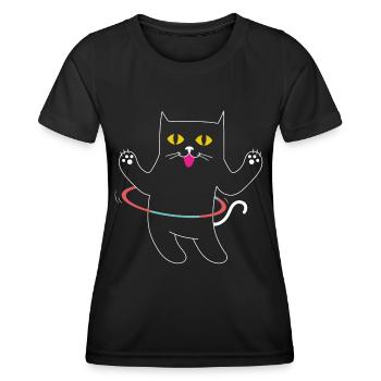 CHAT DANSANT, CHAT DRÔLE, CHAT DANSANT / DRÔLE DE CHAT - T-shirt sport Femme - noir - Devant - AI Model Female 172 light (172cm)