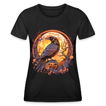 Corbeau, Pleine Lune, Celtique, Nordique, Païen, Oiseau, - T-shirt sport Femme - noir - Devant - AI Model Female 172 light (172cm)