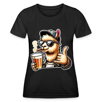 Alpaca Beer Surfer Greeting - Women's Functional T-Shirt - black - Front - AI Model Female 172 light (172cm)