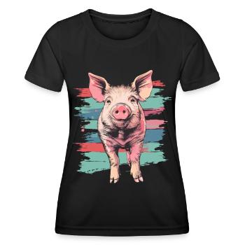 Mignon petit cochon cochon vintage - T-shirt sport Femme - noir - Devant - AI Model Female 172 light (172cm)