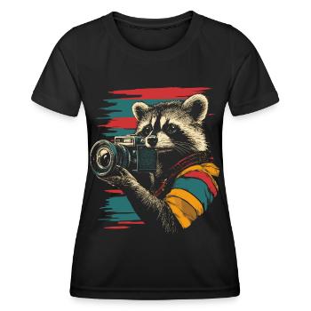 Raccoon with SLR Camera Camera Photographer - Women's Functional T-Shirt - black - Front - AI Model Female 172 light (172cm)