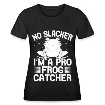Frog Catcher No Slacker A Pro Frog - Frauen Funktions-T-Shirt - Schwarz - Vorne - AI Model Female 172 light (172cm)