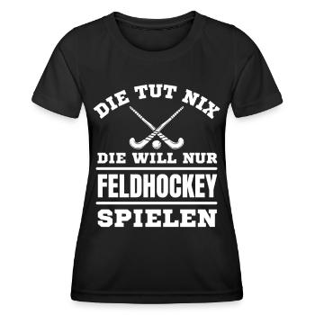 Hockey Hockeyspieler Frauen Feldhockey - Frauen Funktions-T-Shirt - Schwarz - Vorne - AI Model Female 172 light (172cm)