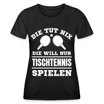 Tischtennis Frauen lustiger Spruch - Frauen Funktions-T-Shirt - Schwarz - Vorne - AI Model Female 172 light (172cm)