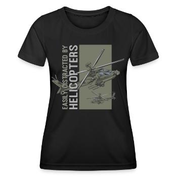 Facilement distrait par les hélicoptères drôles militaires - T-shirt sport Femme - noir - Devant - AI Model Female 172 light (172cm)