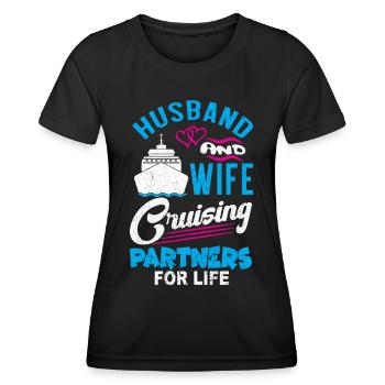 Ehemann und Ehefrau Partners -Kreuzfahrt Tshirt - Frauen Funktions-T-Shirt - Schwarz - Vorne - AI Model Female 172 light (172cm)