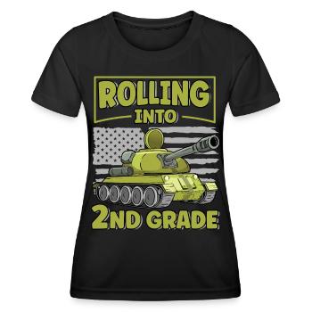 Rolling Into 2nd Grade Funny Tank USA Flag Back - Women's Functional T-Shirt - black - Front - AI Model Female 172 light (172cm)