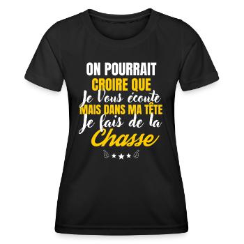Dans ma Tête je fais de la chasse - T-shirt sport Femme - noir - Devant - AI Model Female 172 light (172cm)