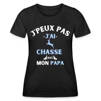 j peux pas j ai chasse avec mon papa - T-shirt sport Femme - noir - Devant - AI Model Female 172 light (172cm)