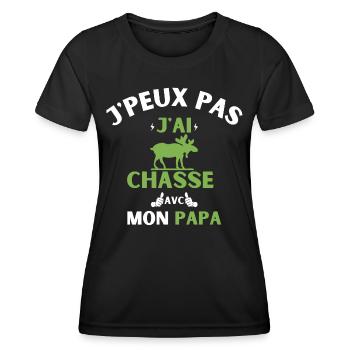 j peux pas j ai chasse avec mon papa - T-shirt sport Femme - noir - Devant - AI Model Female 172 light (172cm)
