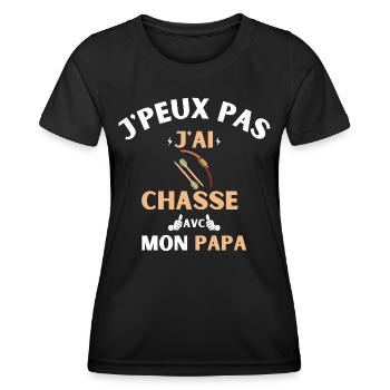 j peux pas j ai chasse avec mon papa - T-shirt sport Femme - noir - Devant - AI Model Female 172 light (172cm)