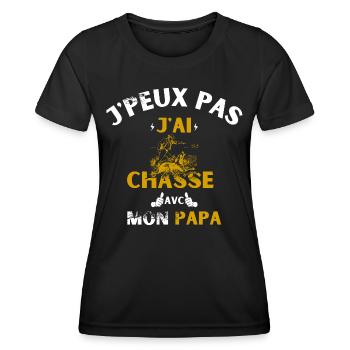 j peux pas j ai chasse avec mon papa - T-shirt sport Femme - noir - Devant - AI Model Female 172 light (172cm)