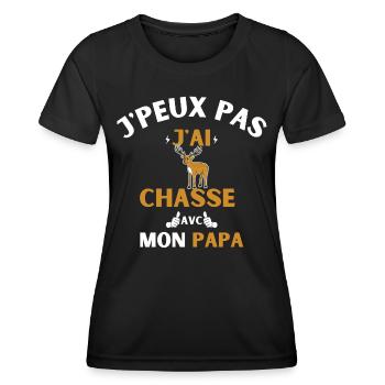 j peux pas j ai chasse avec mon papa - T-shirt sport Femme - noir - Devant - AI Model Female 172 light (172cm)