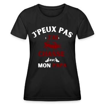 j peux pas j ai chasse avec mon papa - T-shirt sport Femme - noir - Devant - AI Model Female 172 light (172cm)