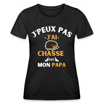 j peux pas j ai chasse avec mon papa - T-shirt sport Femme - noir - Devant - AI Model Female 172 light (172cm)
