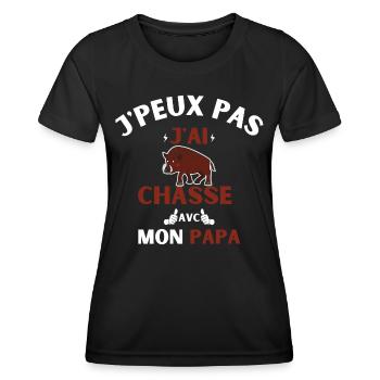j peux pas j ai chasse avec mon papa - T-shirt sport Femme - noir - Devant - AI Model Female 172 light (172cm)