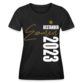 Examen 2023 bestanden - Frauen Funktions-T-Shirt - Schwarz - Vorne - AI Model Female 172 light (172cm)