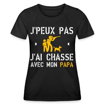 J'peux pas j'ai chasse avec mon papa - T-shirt sport Femme - noir - Devant - AI Model Female 172 light (172cm)
