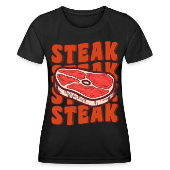 Groovy Steak Lustiges Steak Liebhaber Feinschmecker Fleischfresser - Frauen Funktions-T-Shirt - Schwarz - Vorne - AI Model Female 172 light (172cm)