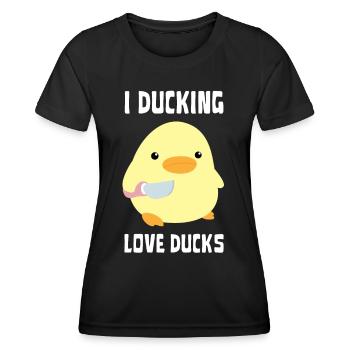 Duckin Love Canards Canard au couteau Ente mit Messer - T-shirt sport Femme - noir - Devant - AI Model Female 172 light (172cm)