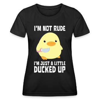 Ducked Up - Canard au couteau Ente mit Messer - T-shirt sport Femme - noir - Devant - AI Model Female 172 light (172cm)