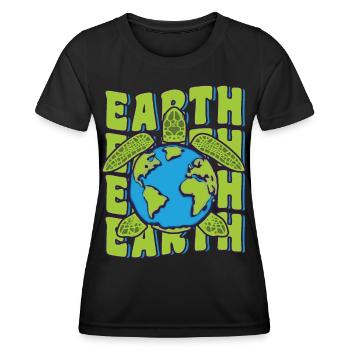 Groovy Planet Earth Day Meeresschildkrötenliebhaber Ozean - Frauen Funktions-T-Shirt - Schwarz - Vorne - AI Model Female 172 light (172cm)
