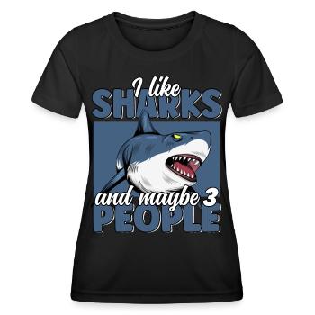Ich mag Sharks & Maybe 3 People Funny Great White - Frauen Funktions-T-Shirt - Schwarz - Vorne - AI Model Female 172 light (172cm)