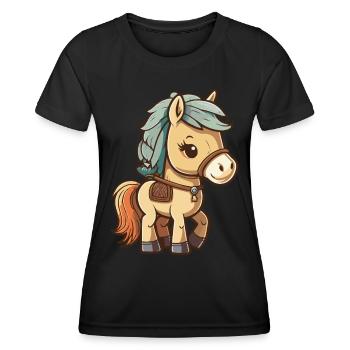 Cute horse for school beginners and kindergarten children - Women's Functional T-Shirt - black - Front - AI Model Female 172 light (172cm)