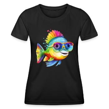 Poisson frais coloré avec des lunettes de soleil - T-shirt sport Femme - noir - Devant - AI Model Female 172 light (172cm)