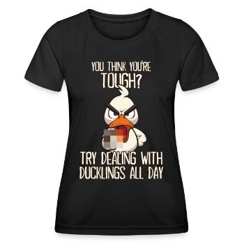 Dcuklings Lustige Ente mit Mittelfinger Spruch - Frauen Funktions-T-Shirt - Schwarz - Vorne - AI Model Female 172 light (172cm)