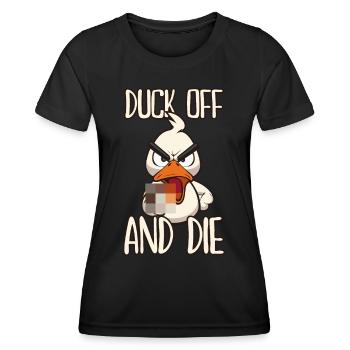 Duck Off Funny duck with middle finger - Women's Functional T-Shirt - black - Front - AI Model Female 172 light (172cm)
