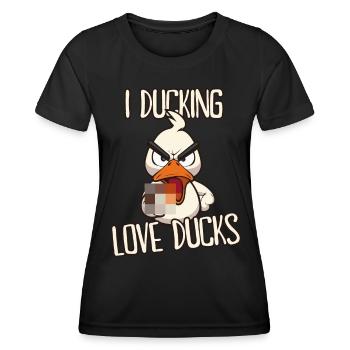 Loving Ducks Funny duck with middle finger saying - Women's Functional T-Shirt - black - Front - AI Model Female 172 light (172cm)