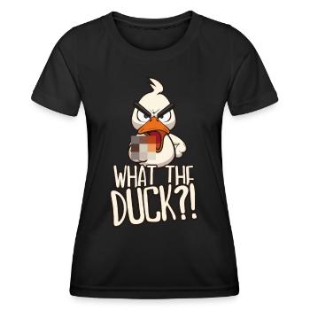 What the Duck Funny duck with middle finger saying - Women's Functional T-Shirt - black - Front - AI Model Female 172 light (172cm)