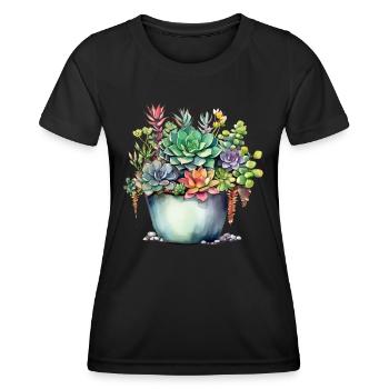 Plantes Succulentes Cactus Aquarelle Colorée - T-shirt sport Femme - noir - Devant - AI Model Female 172 light (172cm)
