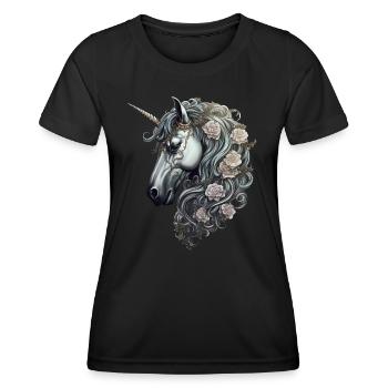 Goth Gothic Unicorn Mystical Horror White Roses - Women's Functional T-Shirt - black - Front - AI Model Female 172 light (172cm)
