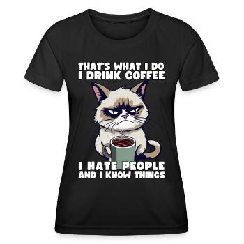 Grump Cat - I drink Coffee and I hate people - Women's Functional T-Shirt - black - Front - AI Model Female 172 light (172cm)