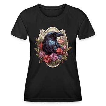 Corbeau gothiqueMystique Horreur Fleurs rouges - T-shirt sport Femme - noir - Devant - AI Model Female 172 light (172cm)