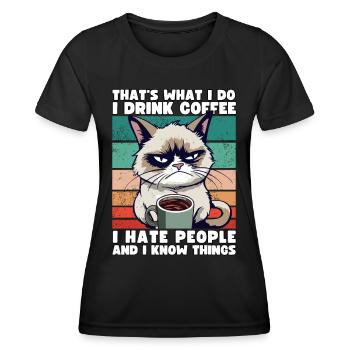 Grump Cat - I drink Coffee and I hate people - Women's Functional T-Shirt - black - Front - AI Model Female 172 light (172cm)